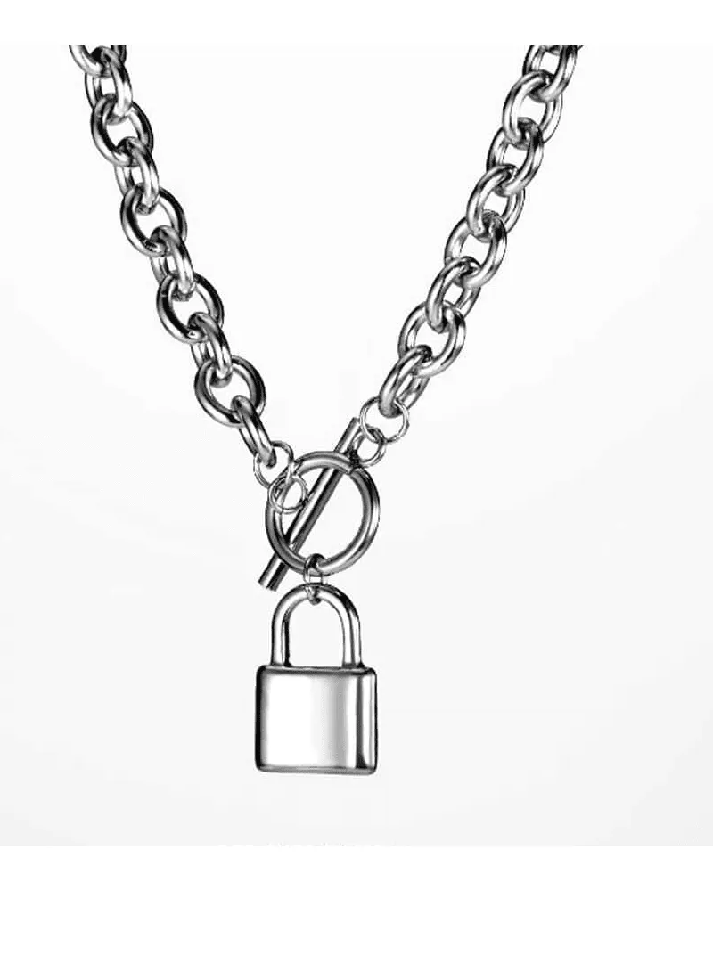 Authentic Titanium Necklace with Lock Pendant Vintage Design Ideal for Couples Wear