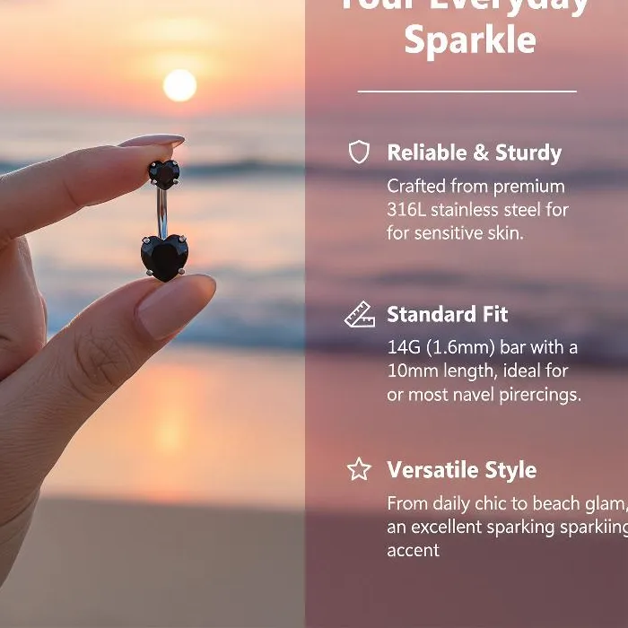 Authentic Shiny Heart Design Belly Button Rings Silver Crystal Piercing Jewelry for Women Casual Wear