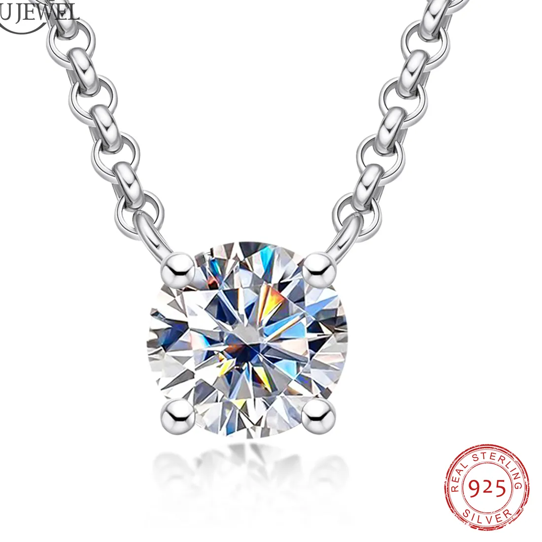 Authentic Celestial Moissanite Pendant Necklace- 18K Gold Plated Solitaire Talisman Of Light