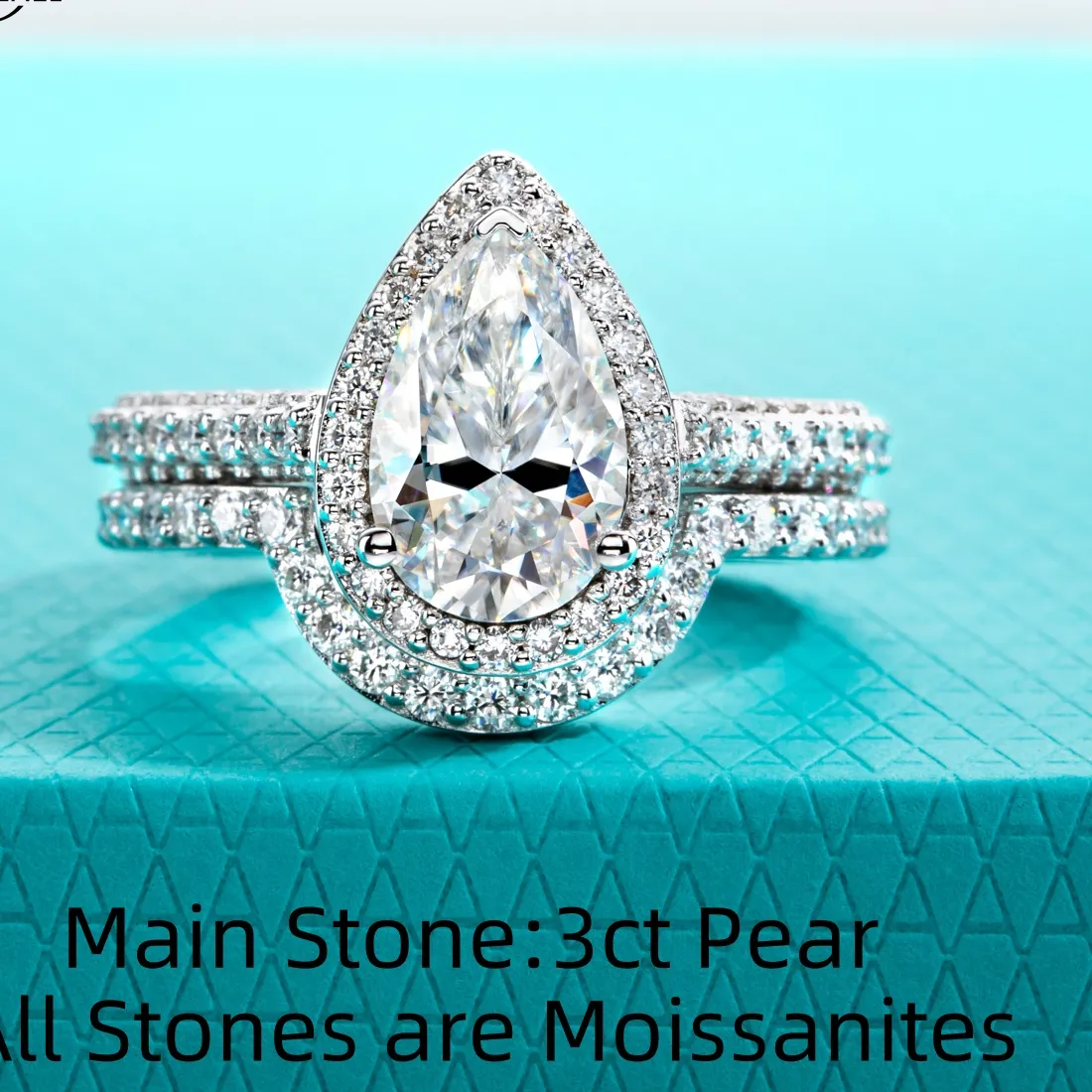 Authentic AnuJewel 3ct Pear (Total 4.827ct) D Color Moissanite Halo Bridal Ring Set Wedding Band Silver Rings Anniversary Jewelry Gifts
