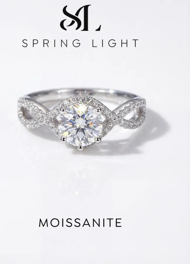Authentic Stylever Round D Color Sparkling Moissanite Diamond Ring for Women 925 Sterling Silver Twisted Rings Engagement Luxury Jewelry