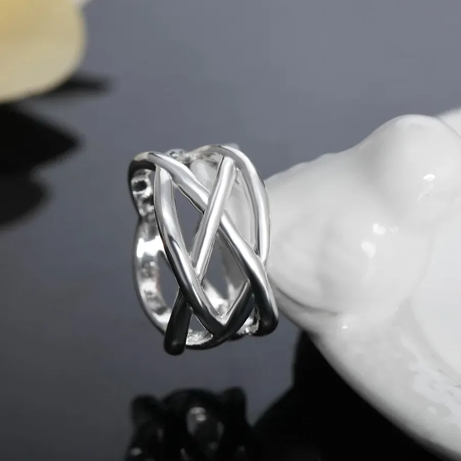 Authentic 100 925 Sterling Silver Jewelry Cross Fishing Net Ring Size 6 7 8 9 10 Holiday