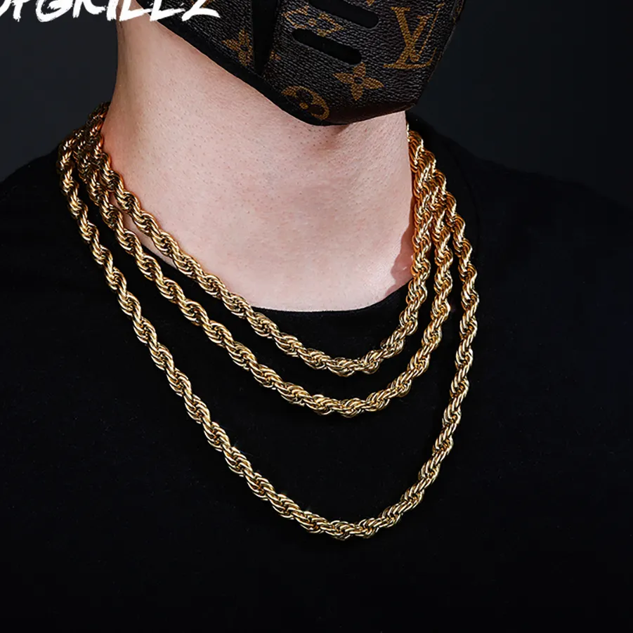 Authentic TOPGRILLZ 8MM Rope Chain Necklace 18"20"24" Gold Color Necklace Hip Hop Jewelry For Men Party