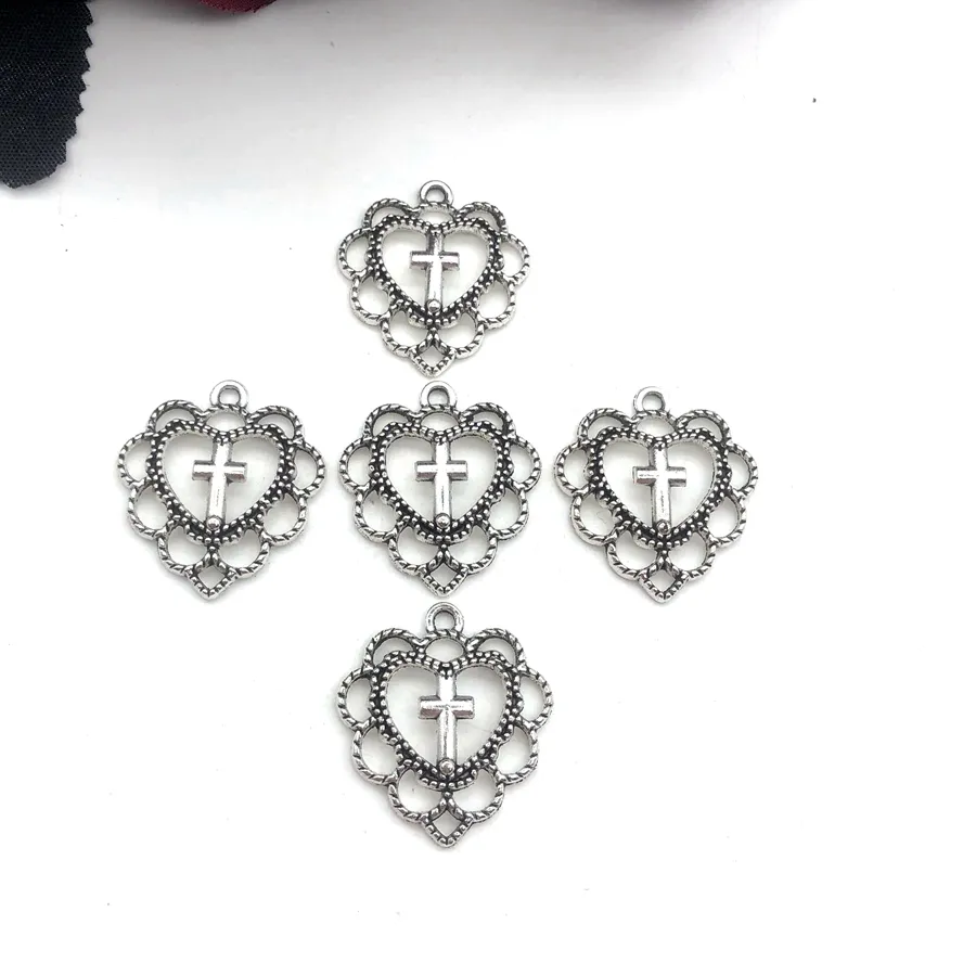 Authentic Sacred Heart Cross Reliquary Charms - Devotional Silver Talismans of Divine Love