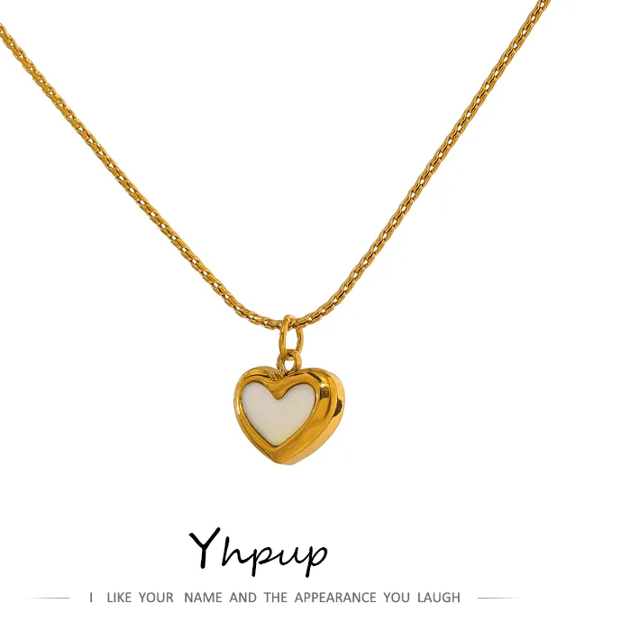 Authentic Yhpup Heart Natural Shell Pendant Necklace 18 K Plated Collar Necklace Jewelry Бижутерия Для Женщин