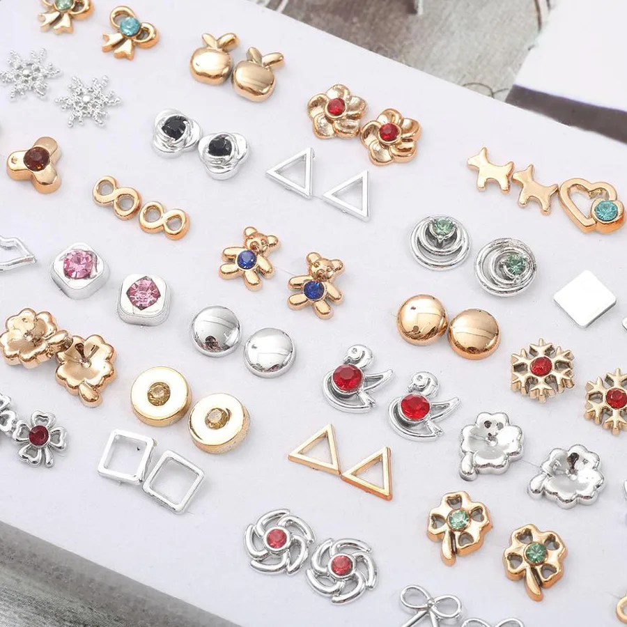 Authentic 18/36pairs Mix Style Gold Color Rhinestone Crystal Flower Stud Earings Set For Women Girls Jewelry Brincos Oorbellen