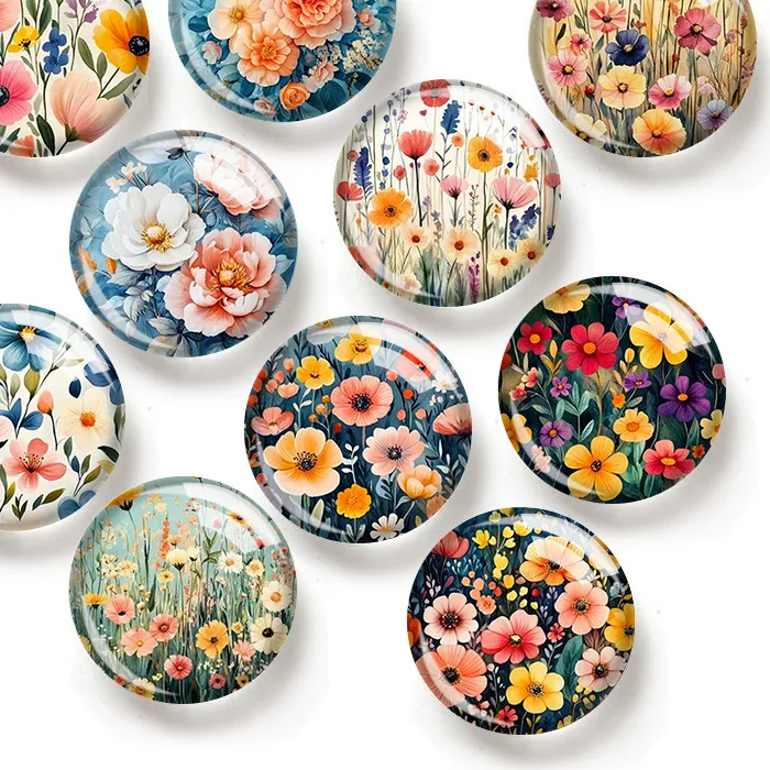Authentic Spring Flora Glass Cabochon Amulet - A Botanical Symphony for the Soul