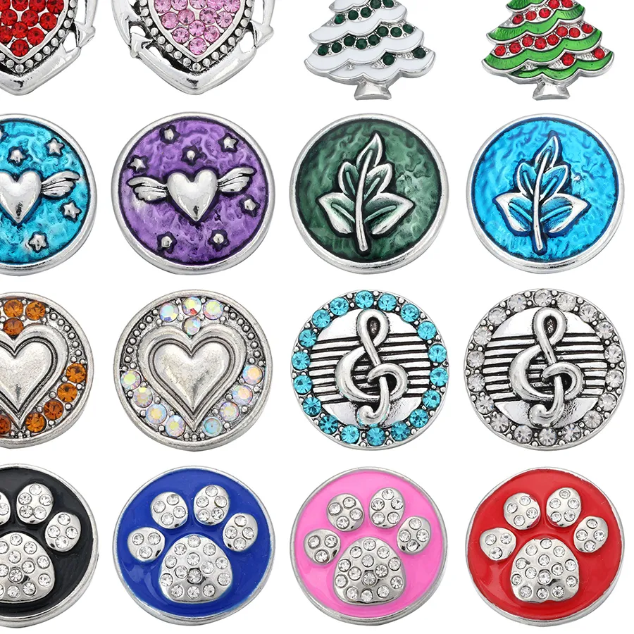 Authentic 5pcs/lot Snap Button Jewelry Crystal Tree Heart Footprint 18mm Metal Snap Buttons Snap Bracelets Snaps Jewelry Making
