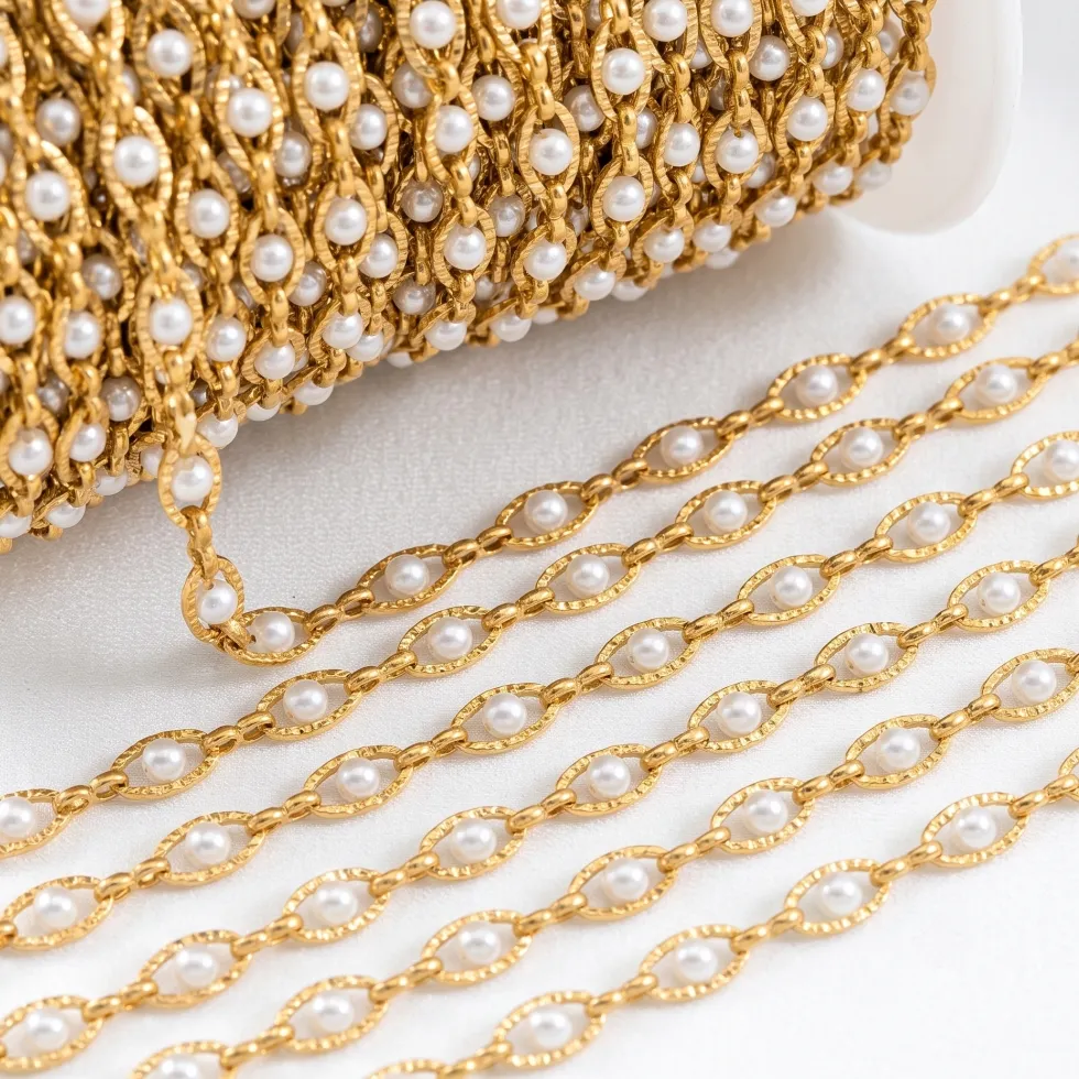 Authentic 0.5Meter/1Meter Artificial Pearl Evil Eye Chain for Jewelry Making Gold Chains Bulk DIY Craft Necklace Findings