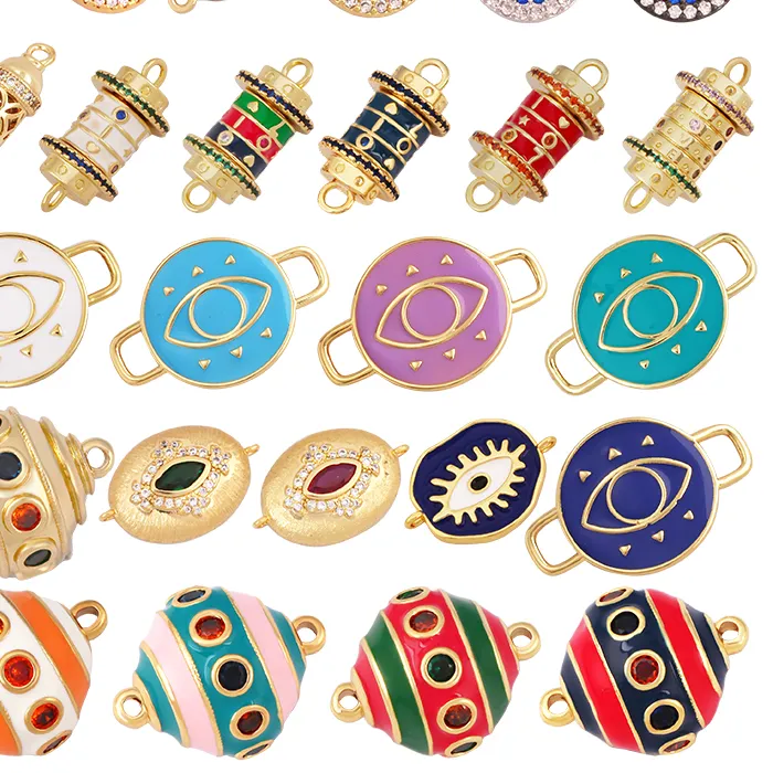 Authentic Jumbo Enamel Evil Lucky Eye Connector Link,Gold Colour for Bracelet/Necklace, Handmake Jewelry Components Findings Supply M36