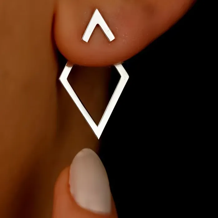 Authentic FTCY Minimalist Geometric Square Stud Earrings for Women Double-layer Detachable Triangles Design Earrings Punk Party Jewelry