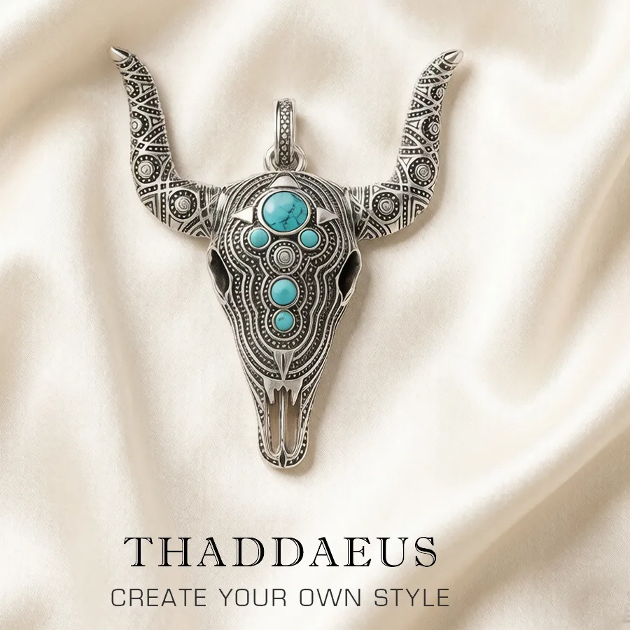 Authentic Pendant Blue Bull Head Skull Punk Ethnic Jewelry Europe 925 Sterling Silver Turquoise Rebel For Woman & Men