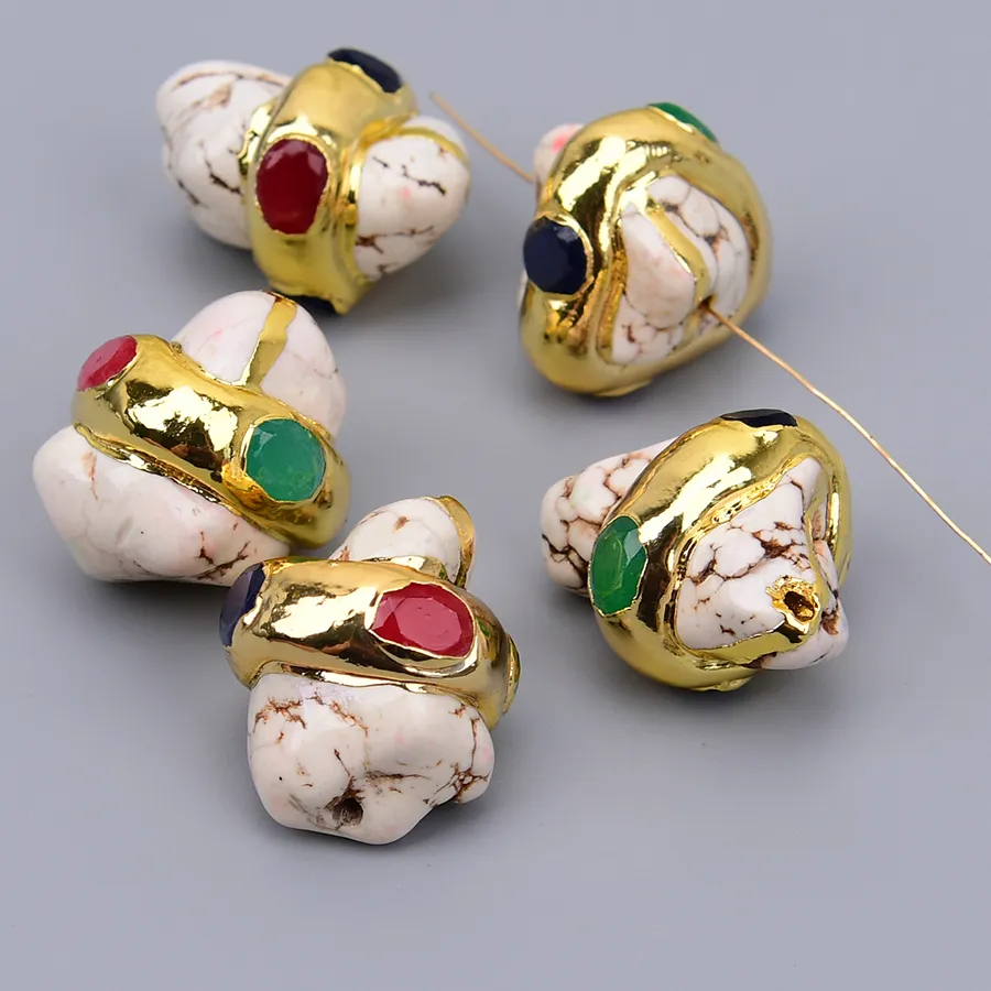Authentic APDGG Big 5 Pcs White Turquoise Freeform Nugget Mix Jades Paved Spacer Beads For Jewelry Making DIY