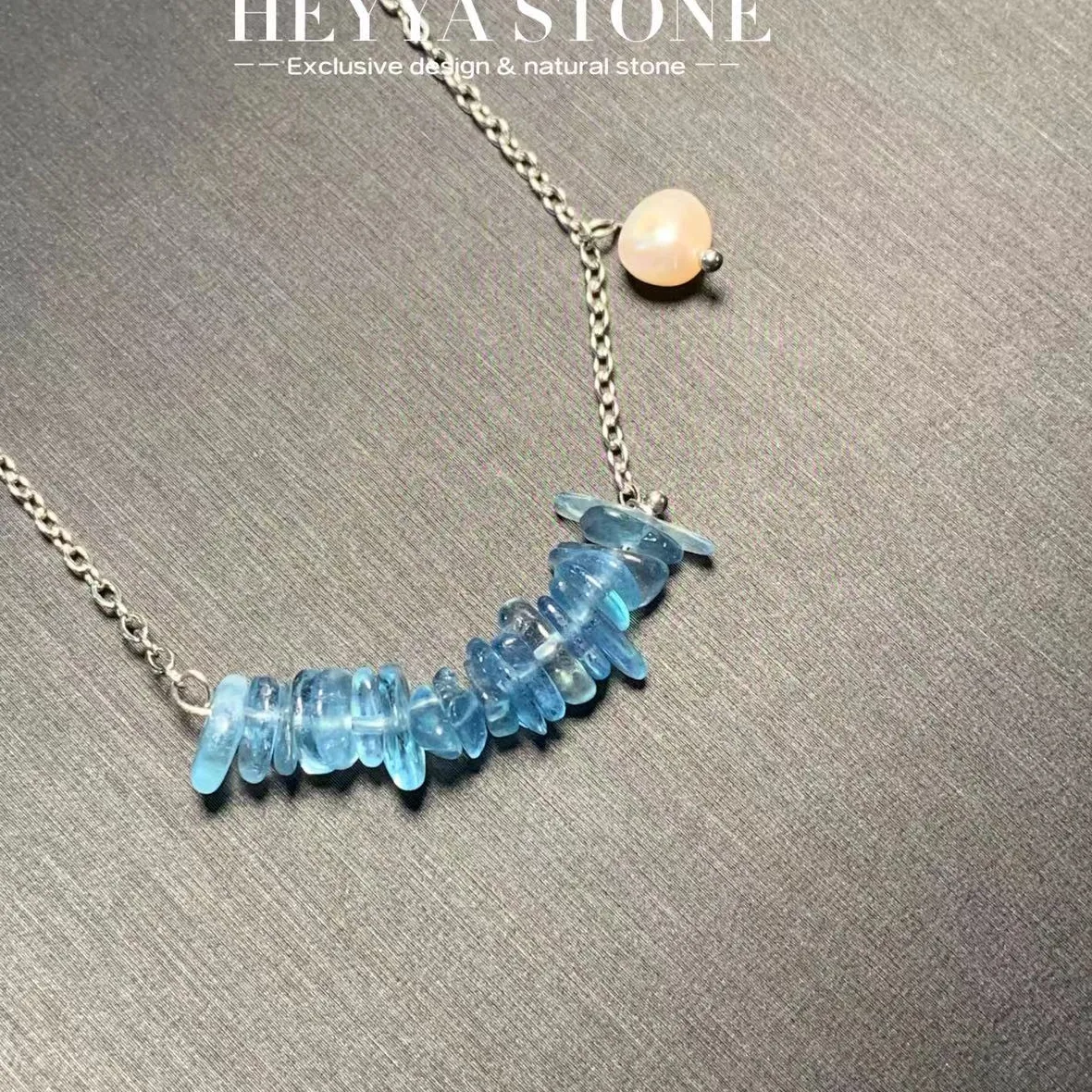 Authentic HEYYA STONE Natural Dark Blue Aquamarine Pendant Necklace For Women 925 Silver Plated Simple Fine Jewelry Gemstone Classic Style