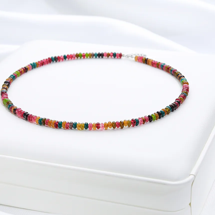 Authentic 4MM Natural Stone Necklace 925 Sterling Silver Tourmaline Handwork Choker Jewelry For Women Trending Products Aquamarine