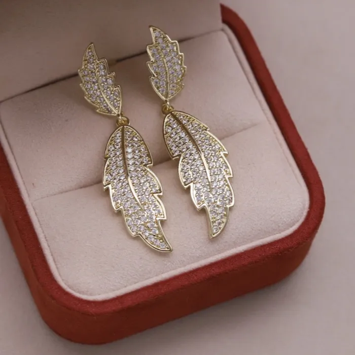 Authentic Celestial Foliage Talismans - 14K Gold Plated Zircon Sacred Leaf Earrings