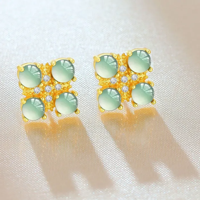 Authentic Natural Jade Clover Charm Earrings - Fortune's Embrace