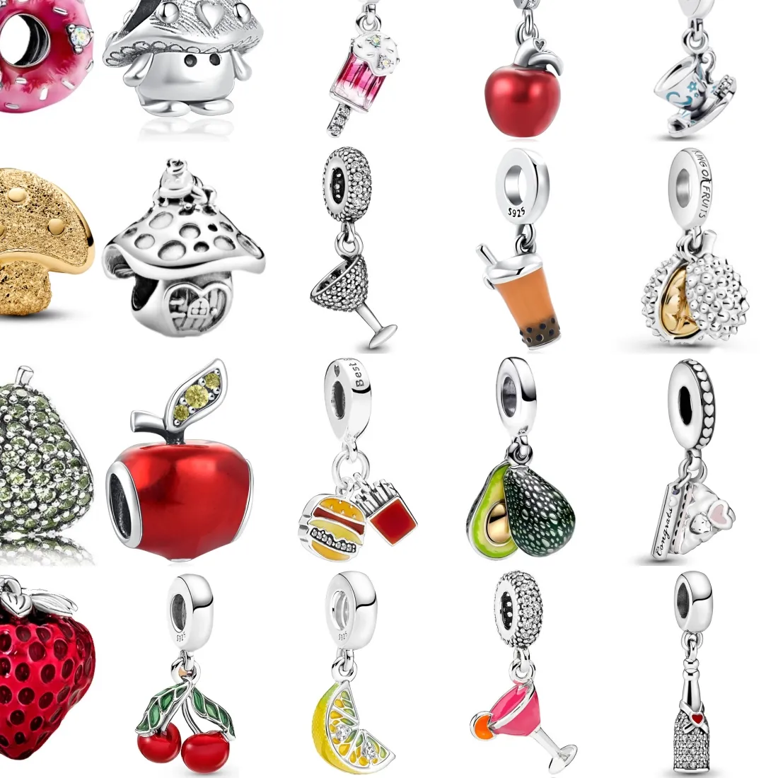 Authentic 925 Sterling Silver Apple Strawberry Durian Avocado Charms Pendant Fit Original Bracelet DIY Jewelry For Women