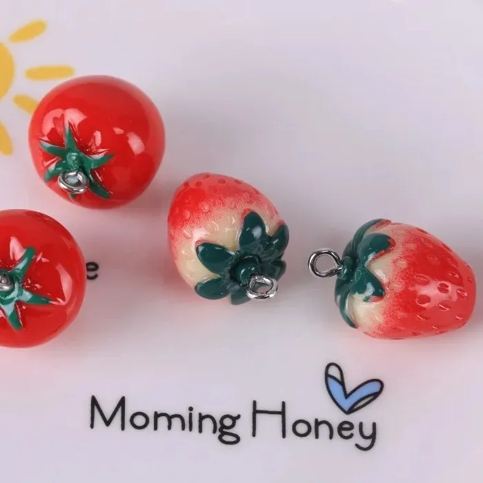 Authentic 10 Pieces Realistic 3D Strawberry Tomato Apple Mini Fruit Pendants DIY Handmade Accessories For Earrings Bracelets Keyrings