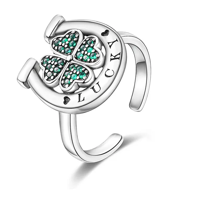 Authentic The Gilded Horseshoe & Four-Leaf Clover Open Ring of Fortuitous Alignment