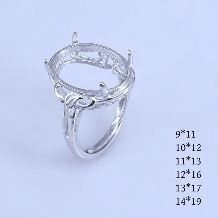 Authentic Setting 9*11/10*12/11*13/12*16/13*17/14*19mm Gemstone S925 Sterling Silver Ring Empty DIY for Women Fine Charm Jewelry