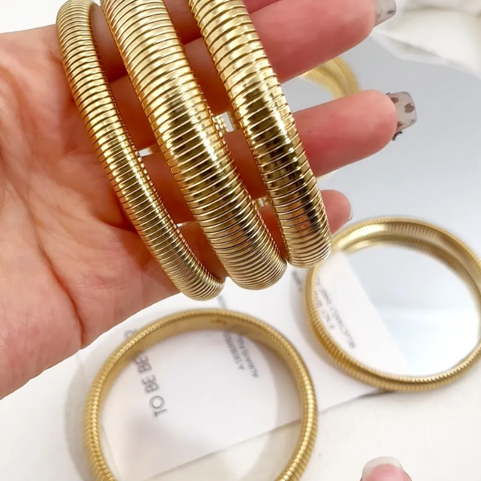 Authentic Elastic Bangle Flex Snake Chain Cuff Bracelet Gold Plated Thick Wide Bracelet Wristband Trend Jewelry Women