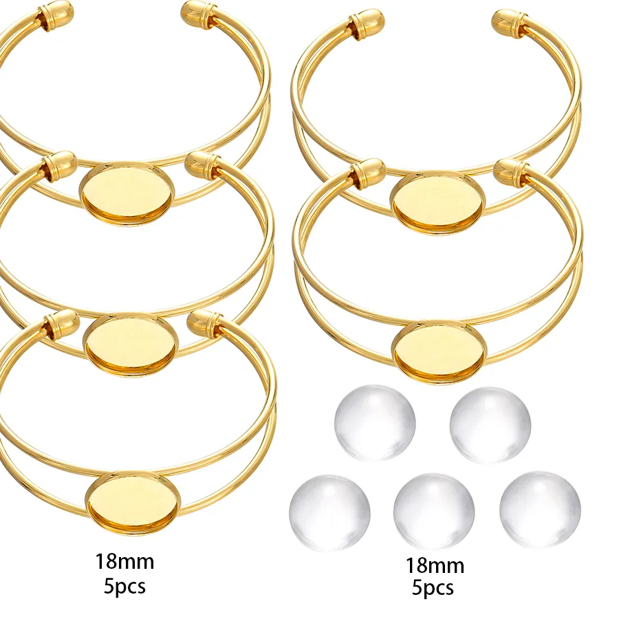 Authentic 10Pcs/set Bracelet Blank Base With Glass Cabochons For DIY Bracelets Tray Blanks Bezel Settings Jewelry Making Kits Accessories
