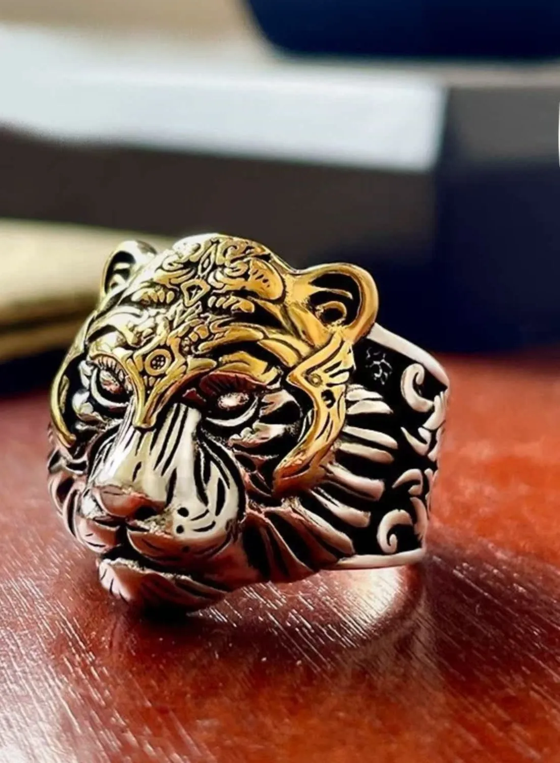 Authentic Weier 925 Silver Tiger Head Ring Adjustable Hip Hop Personality Dominant Tiger Year Ring Fashionable Jewelry