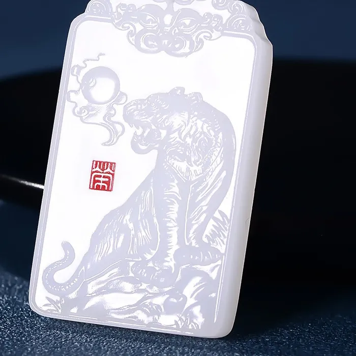 Authentic Natural Afghan White Jade Tiger Pendant Boutique Jewelry And Twelve Zodiac Necklace
