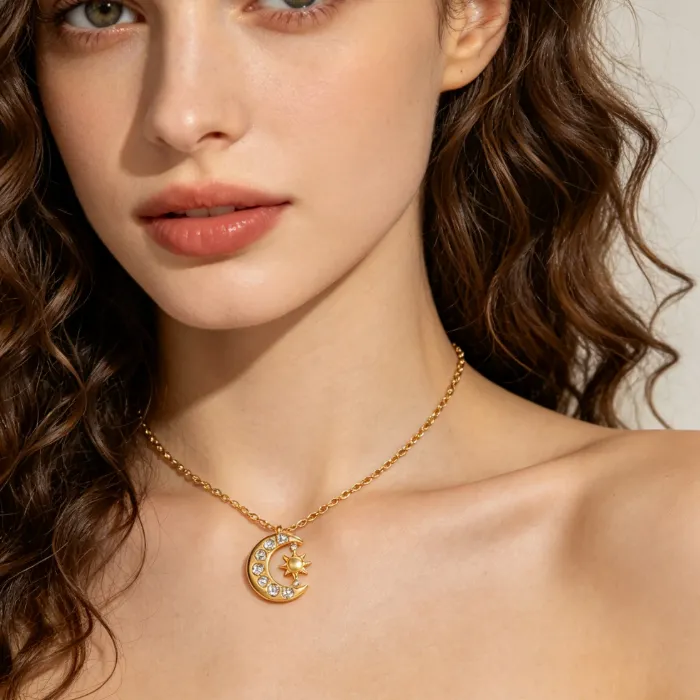 Authentic Celestial Harmony: Triple‑Spectrum Sun‑Moon‑Crescent Pendant Set