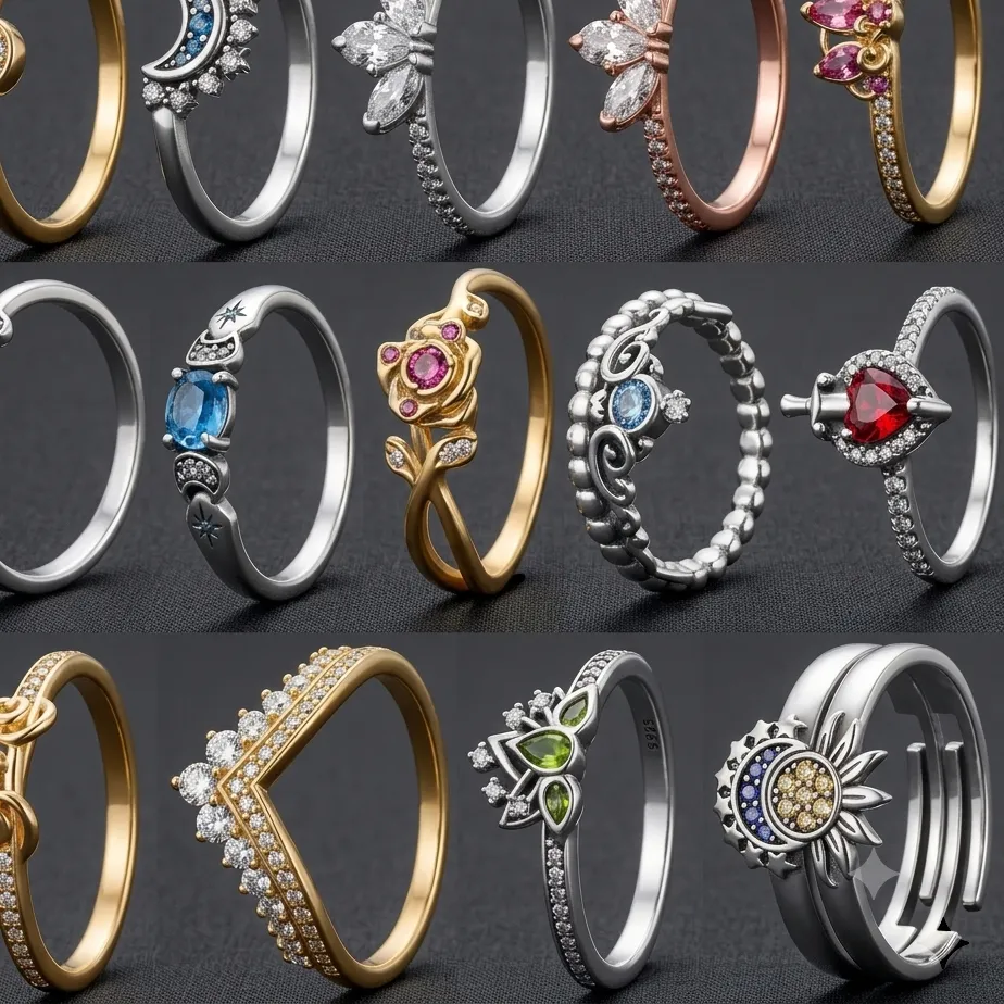 Authentic Hot Sale Sun Moon Butterfly Rose Colorful Zircon Adjustable Ring Set Wedding Party Promise Fine Jewelry For Women Girls