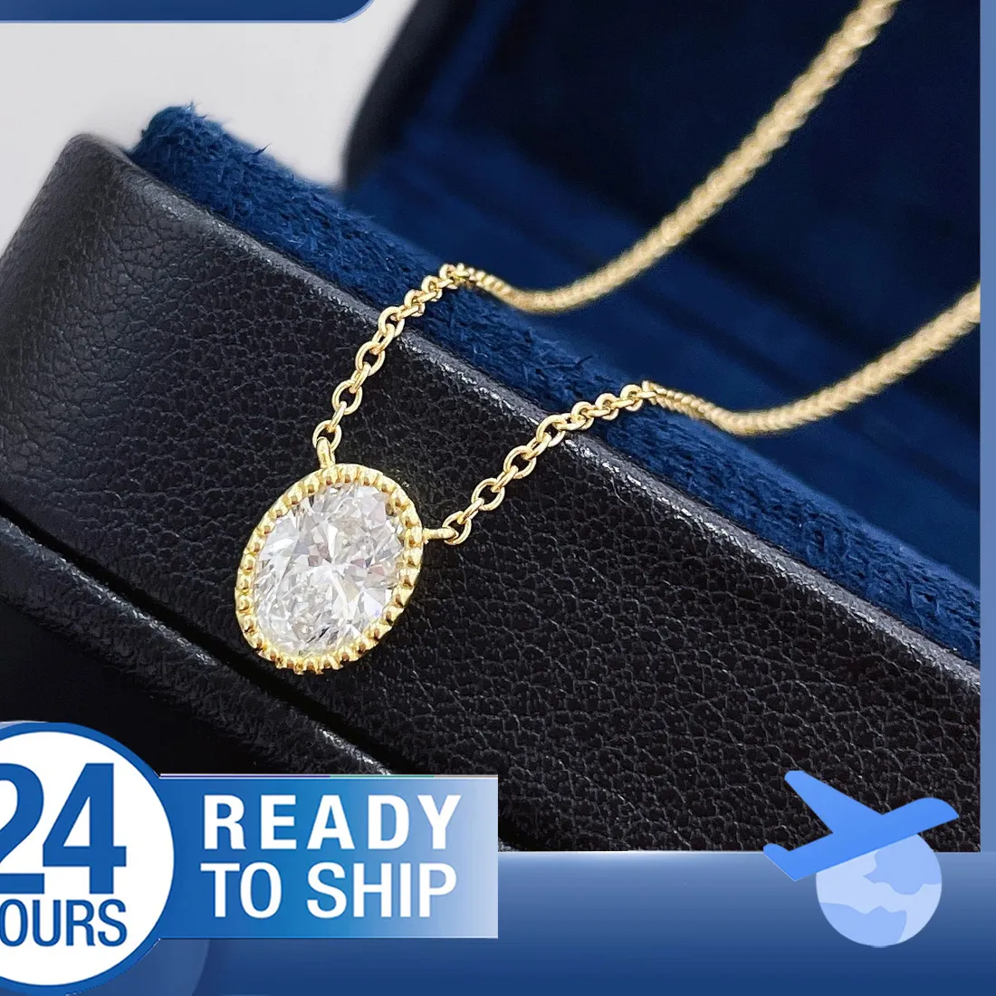 Authentic Oval Pavé Bubble Lab Grown Diamond Necklace 18K Yellow Gold Total 1ct Lab Grown Diamond Pendant Necklace Fine Jewelry for Women