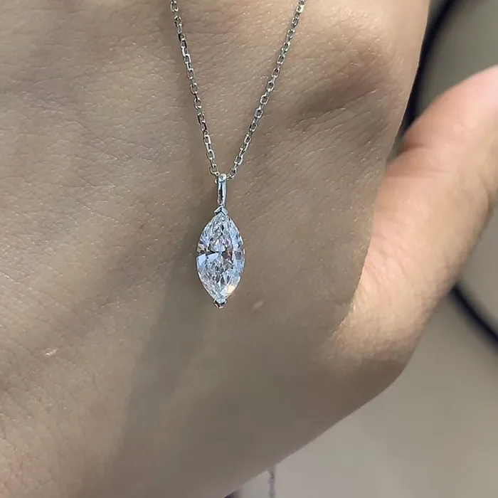 Authentic 1-3ct EF-VS Marquise Cut CVD&HPHT Lab Grown Diamond IGI Single Diamond 45CM Pendant Necklace 14K Gold Women's Chain