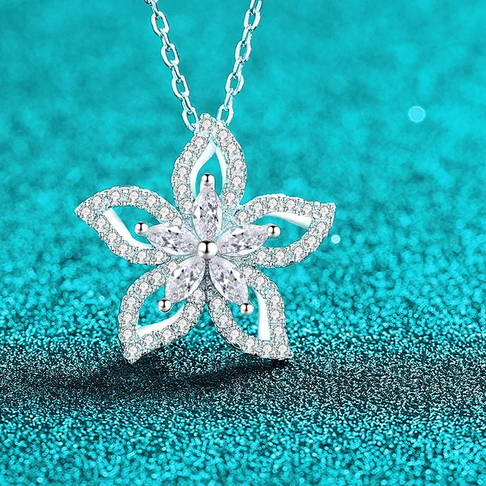 Authentic Elegant PT950 Platinum Full Moissanite Bauhinia Necklace for Women, Full Diamond Sweet Flower Pendant Clavicle Chain