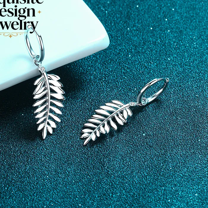 Authentic Celestial Palm Leaf Moissanite Talismans - Earrings of Eternal Vitality and Light
