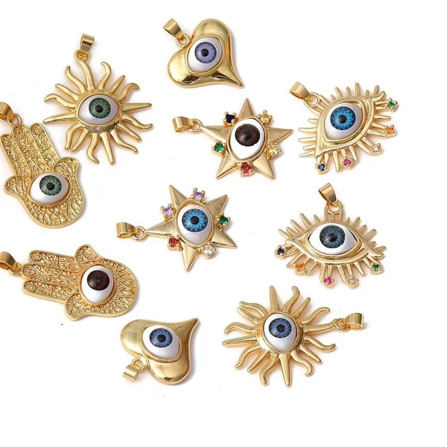 Authentic Juya DIY Creative Resin Pendant Handmade Love Heart Hamsa Hand Sun Greek Evil Eye Charms For Needlework Bracelet Necklace Making