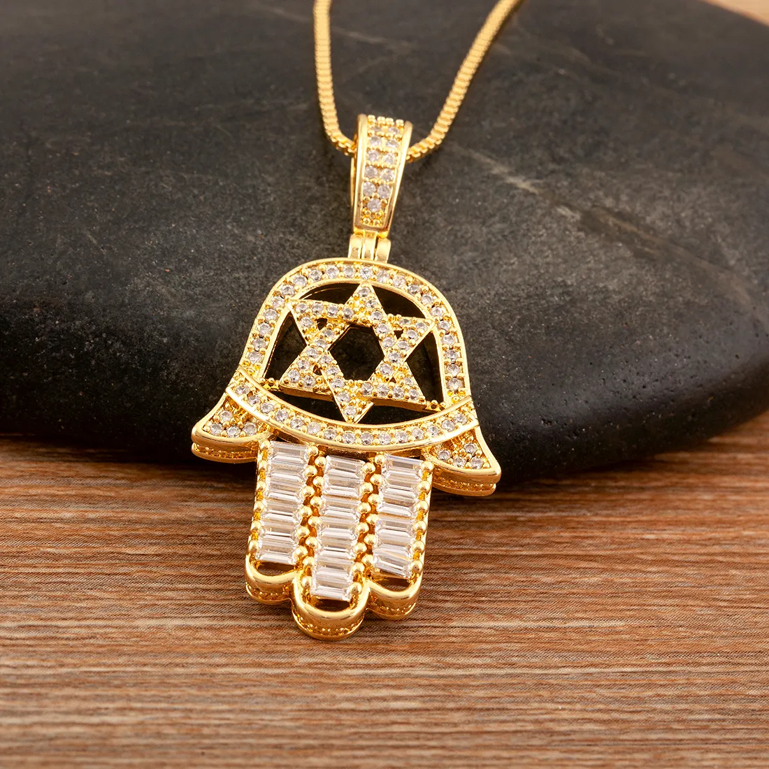 Authentic AIBEF Turkish Crystal Heart/Star Hand Palm Hamsa Pendant Necklace Zircon Jewelry For Women