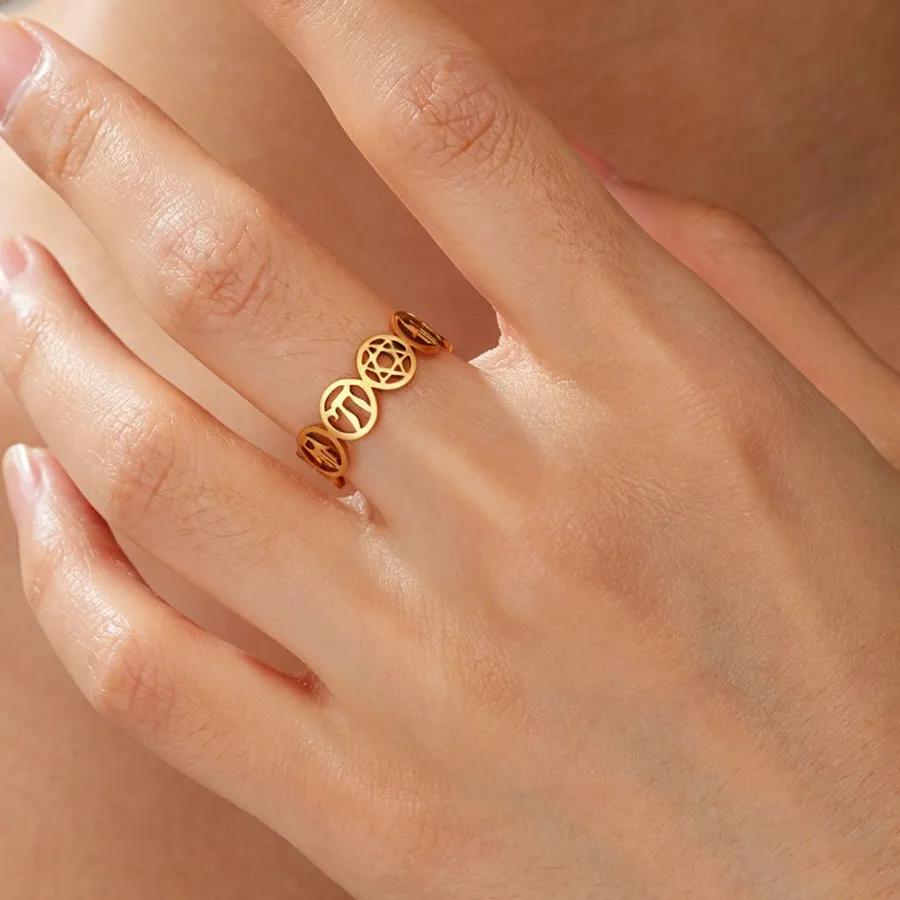 Authentic 1PC Star of David Hamsa Hand Chai Open Rings Women Adjustable Ring Amulet Jewish Judaism Jewelry