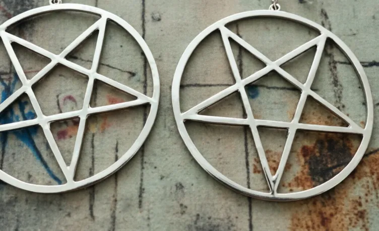 Authentic Goth Pentagram Earring Occult Halloween Wicca Large 3.4 Inches Silver Color Emo Gothic Jewelry