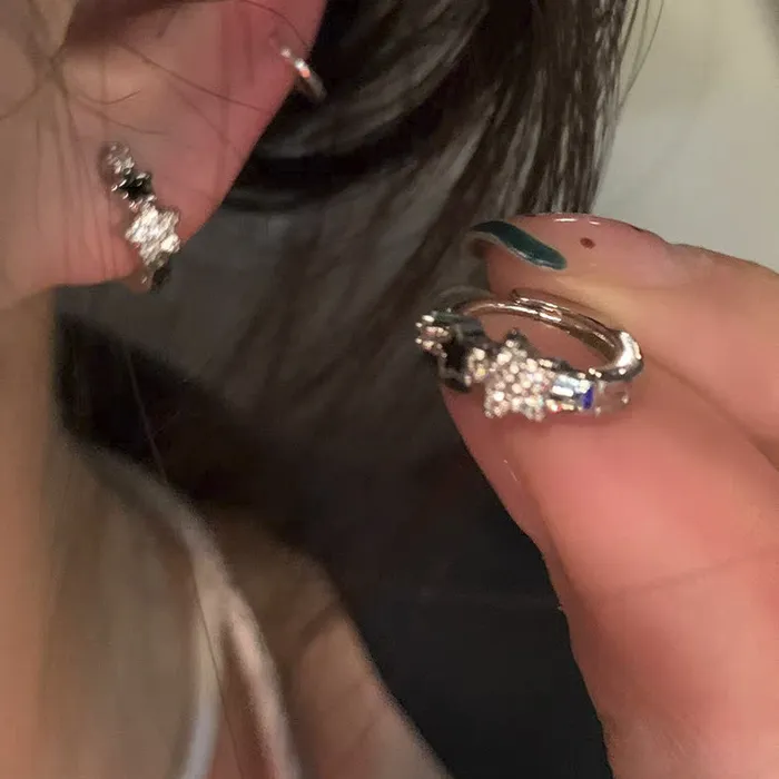 Authentic **1 Pair Crystal Pentagram Ear Buckle Earring Trend Simple Star Hoop Earrings For Women Girls Aesthetic Jewelry