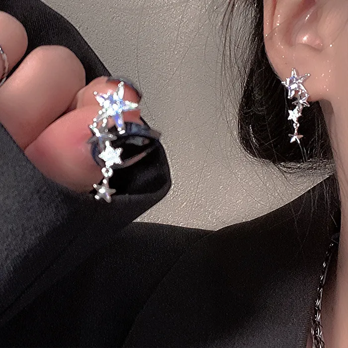 Authentic Celestial Star‑Tassel Zircon Earrings – Enchanted Pentagram Drop