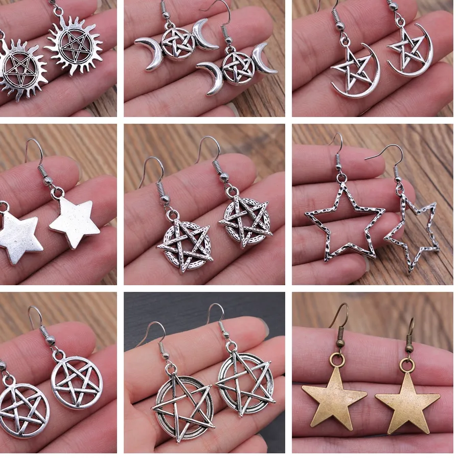 Authentic Pentagram Star Jewelry Pentagram Drop Earring Vintage Charm Star Earrings For Women Girls Gifts