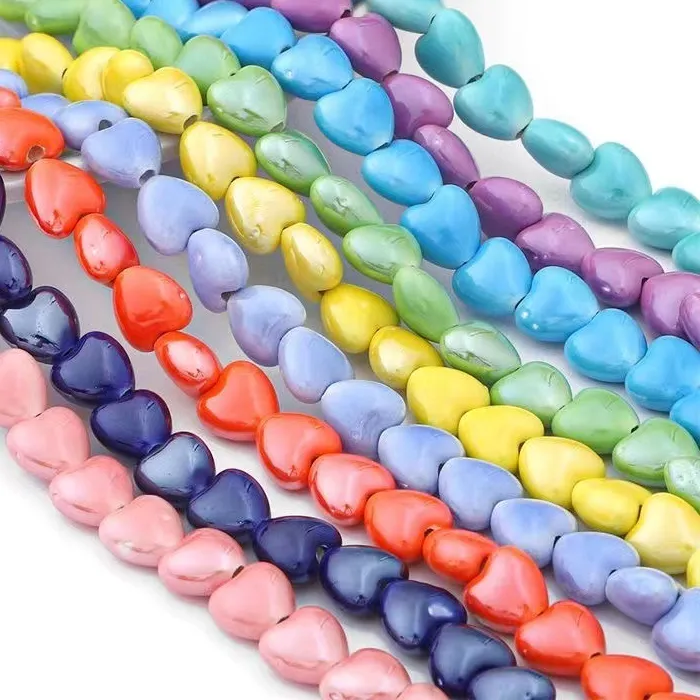 Authentic 20Pcs Glossy Heart Shape 10Mm 12Mm Fancy Glaze Ceramic Porcelain Loose Spacer Beads For Jewelry Making Diy Bracelet Findings