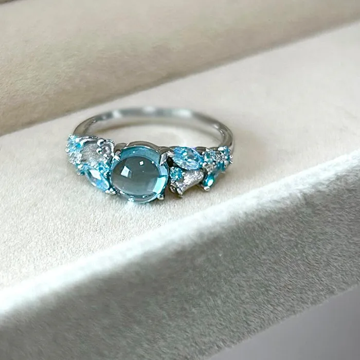 Authentic Celestial Azure Tide Ring - Sacred Crystal of Clarity and Palace Wisdom