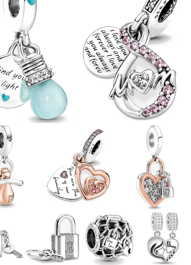 Authentic Selling S925 Silver Key Lock Bead Heart- Shaped Pendant Suitable For European Original Bracelet Diy Exquisite Jewelry