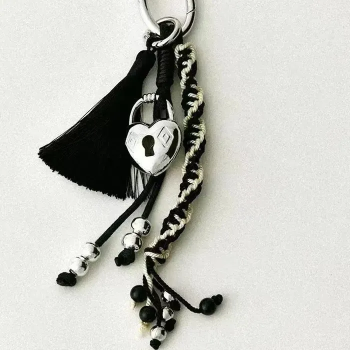 Authentic Style Bag Braided Tassel Heart- Lock Keychain, Wax- Thread Key Ring