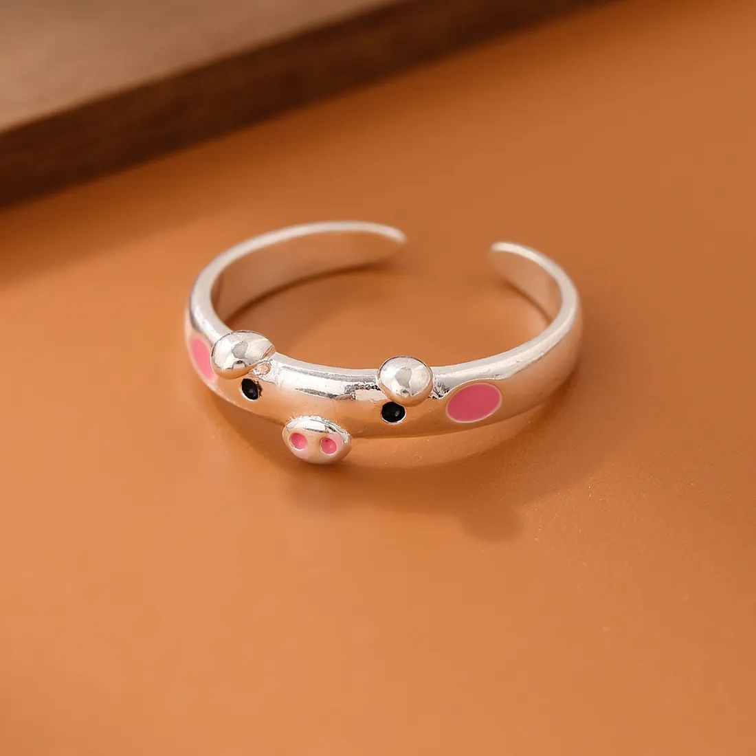 Authentic Sweet Pig 925 Sterling Silver Jewelry Personality Animal Pig Exquisite Opening Rings R222
