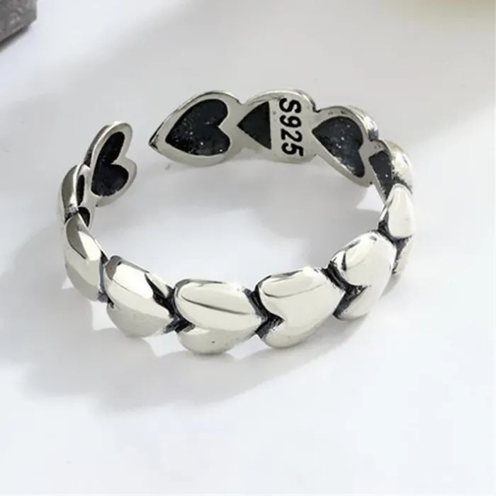 Authentic Simple Personality Ins Glossy Love 925 Sterling Silver Jewelry Sweet Heart With Heart Exquisite Popular Opening Rings TYB435