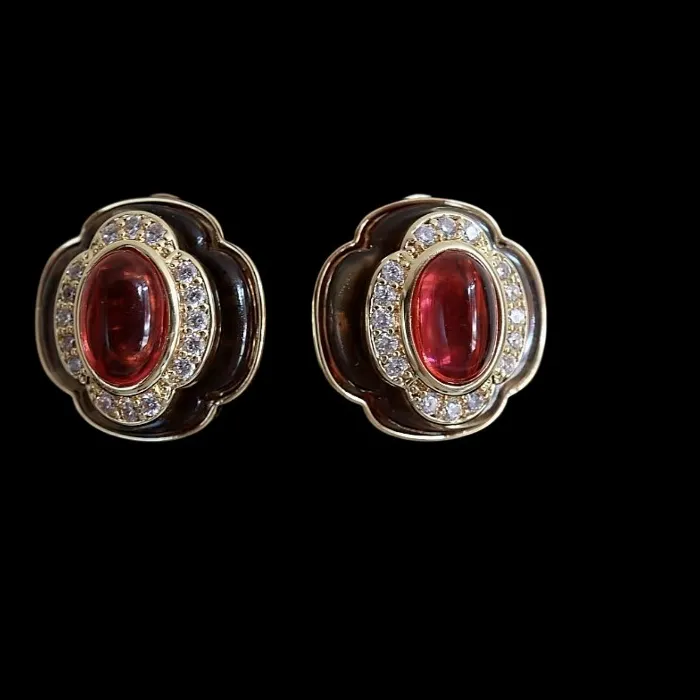 Authentic Timeless Wonder Fancy Zircon Geo Glass Button Earrings Women Designer Jewelry Sweet Rare Top Classy Trendy 3346