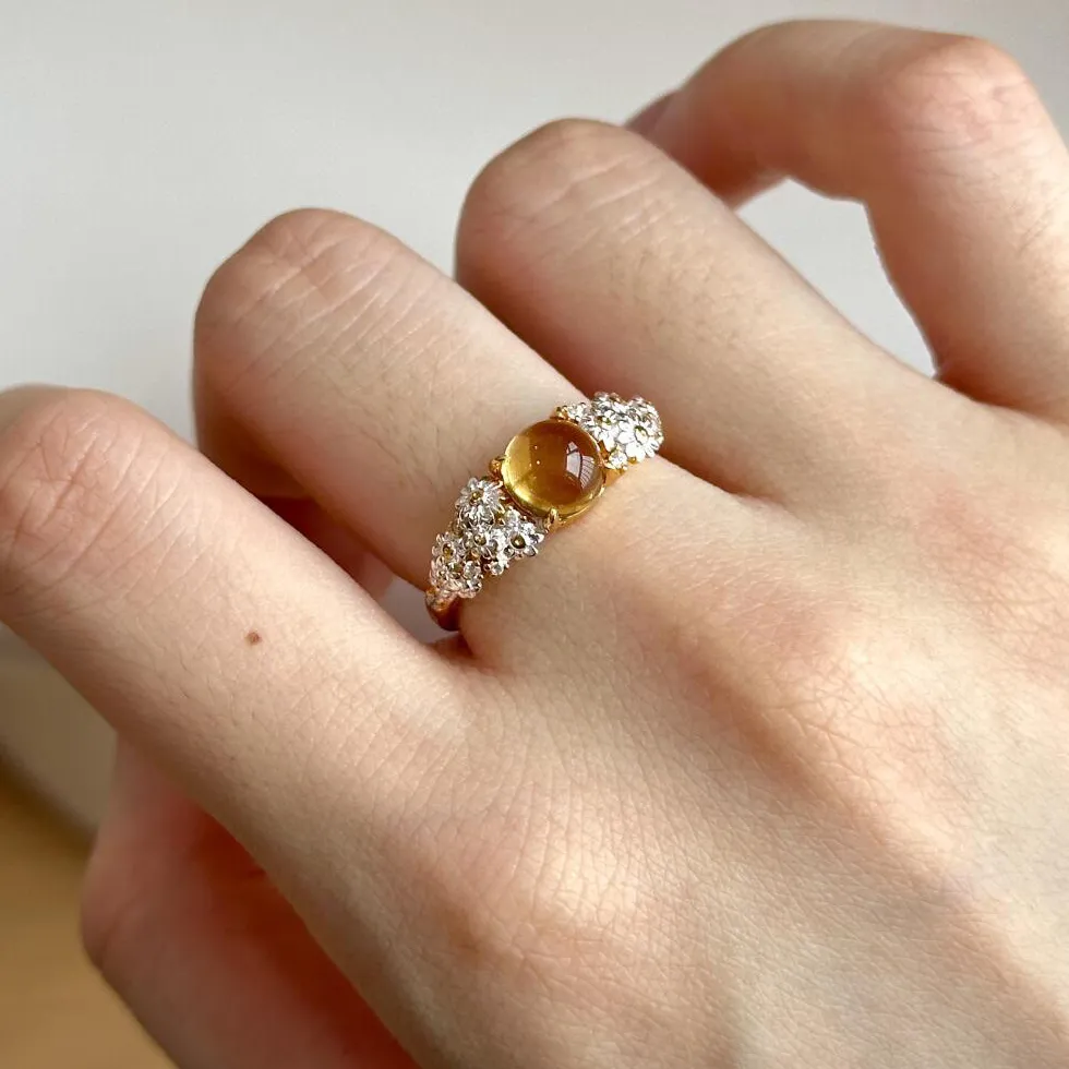 Authentic Floral Bloom of Abundance: Radiant Yellow Crystal Ring for Women